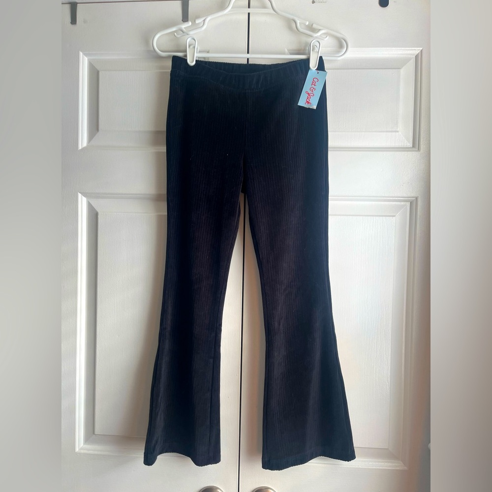 NWT Cat & Jack Girls Black Velvet Ribbed Velour Flared Pants Size L 10/12 New